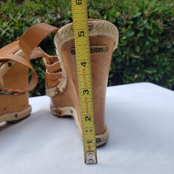 MICHAEL KORS | Tan Leather Slingback Wedge Heels - Picture 7 of 13